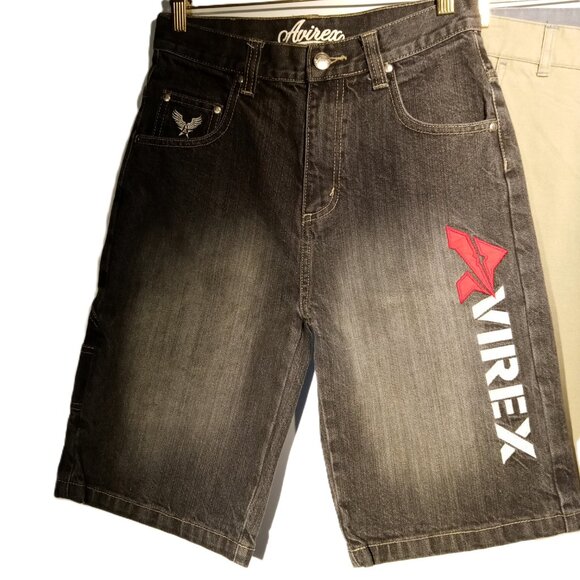 AVIREX Shorts  Boys size 12  2 pc lot  Denim  Stitching  Arizona Cargo Tan VGC - Picture 2 of 13